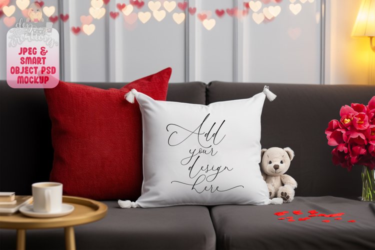 Valentine's Day Pillow Mockup - Smart Object PSD file & JPG example image 1