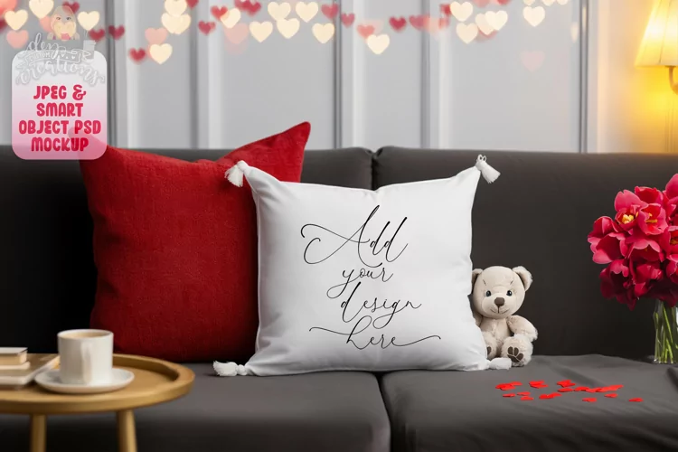 Valentine's Day Pillow Mockup - Smart Object PSD file & JPG