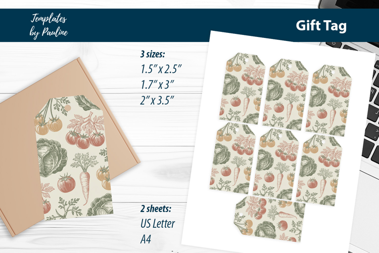 Cottagecore Vegetable Gift Tag, Rustic Root Veggie Packaging