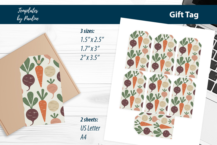 Eco Friendly Gift Tags, Minimal Scandinavian Vegetable Label