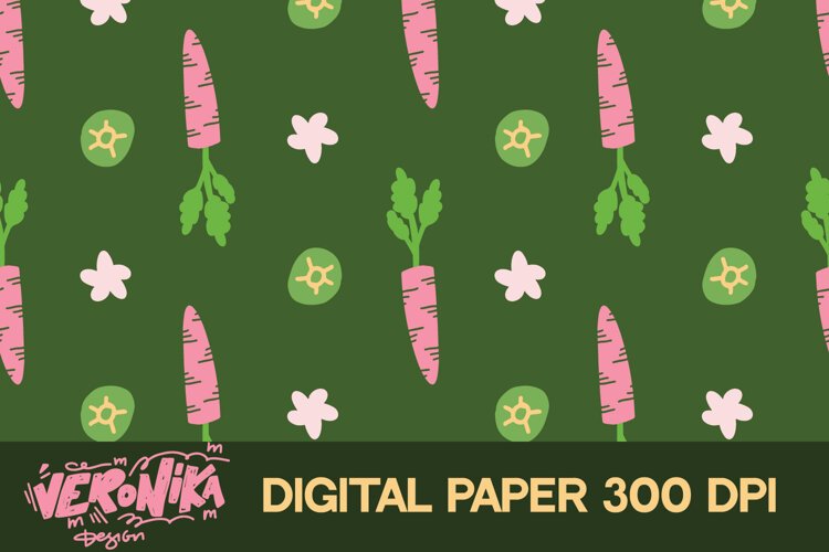 Veggies digital paper. Carrot and flowers example image 1