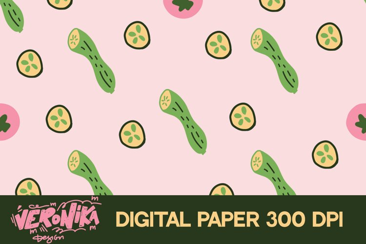 Veggies digital paper. Cucumber and tomato example image 1
