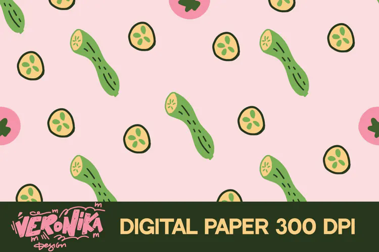 Veggies digital paper. Cucumber and tomato