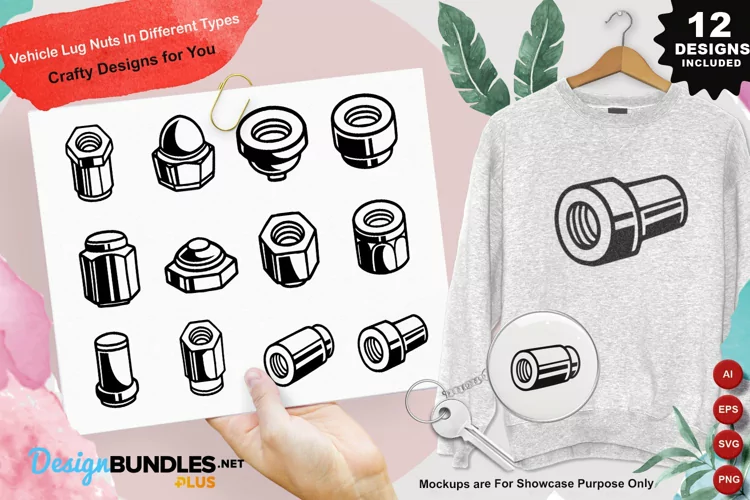 Vehicle Lug Nuts In Different Types Clipart Set