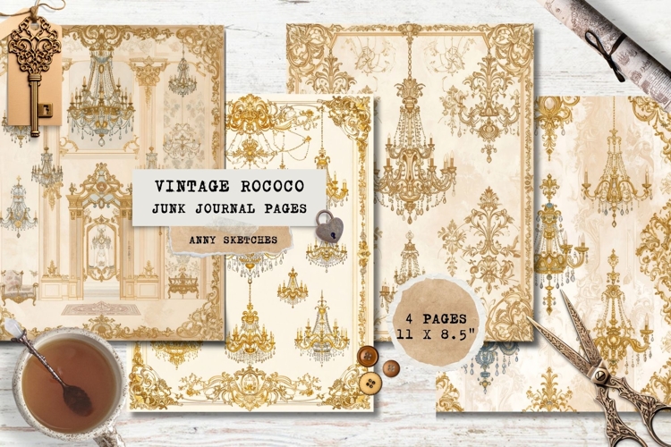 4 Versailles Rococo Palace Interior Journal Page Gold