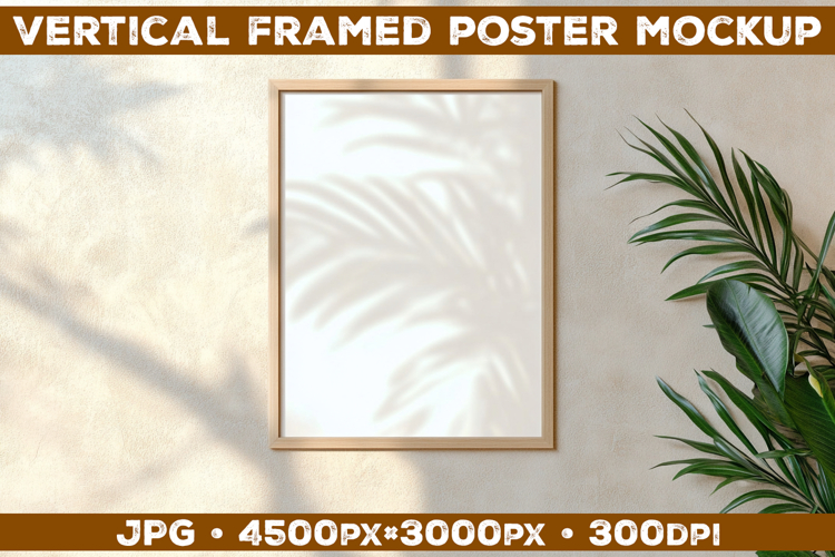 Framed Poster Mockup on Beige Textured Wall