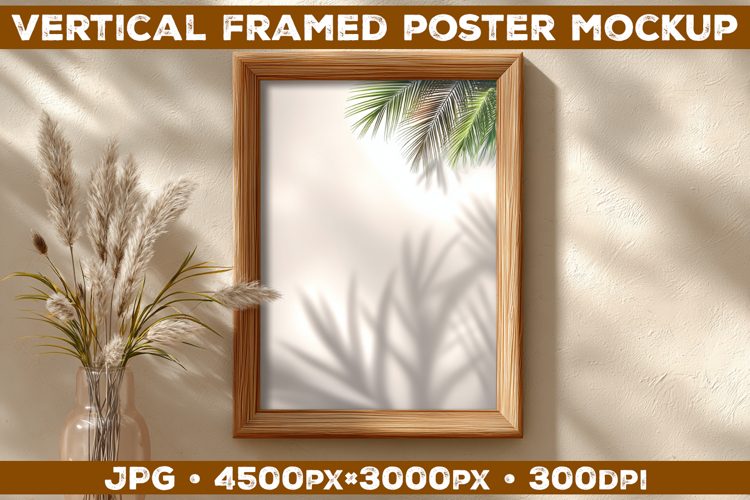 Framed Poster Mockup on Beige Textured Wall