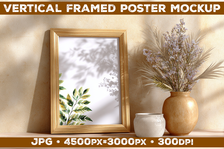Framed Poster Mockup on Beige Textured Wall