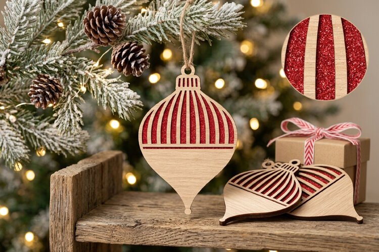 Vertical Lines Christmas Ornament SVG Wood Laser Cut example image 1