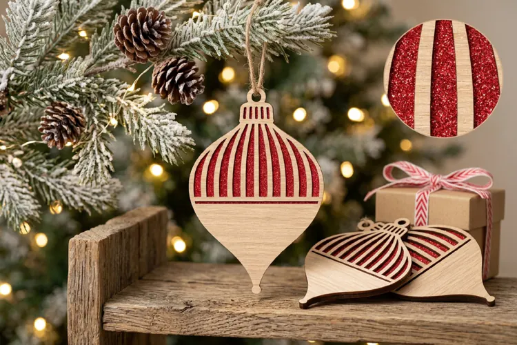 Vertical Lines Christmas Ornament SVG Wood Laser Cut