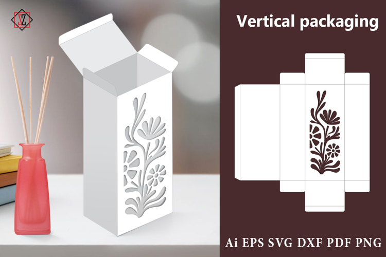 Vertical gift box template with cut-out flowers