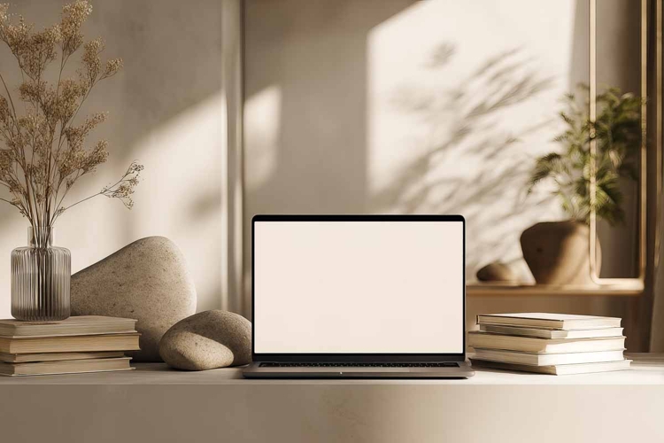 MacBook mockup in the living room