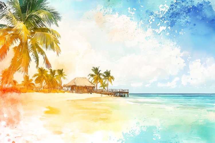 tropical beach watercolour paradise