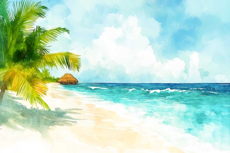 Abstract Beach Sea Watercolour paradise