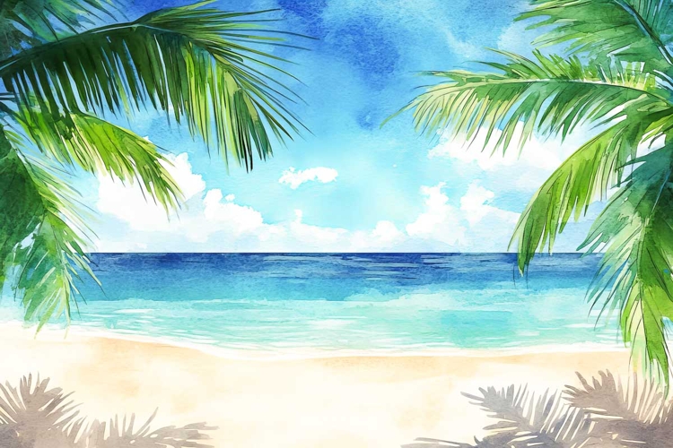 tropical beach watercolour paradise