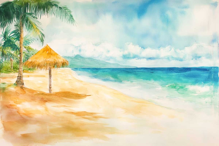 tropical beach watercolour