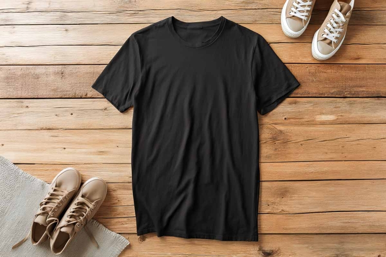 Black T-shirt Mockup Flat Lay