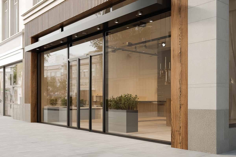 modern office building, empty glass front template