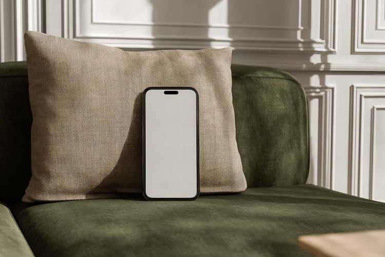 Blank Mobile Phone Display in Modern Interior
