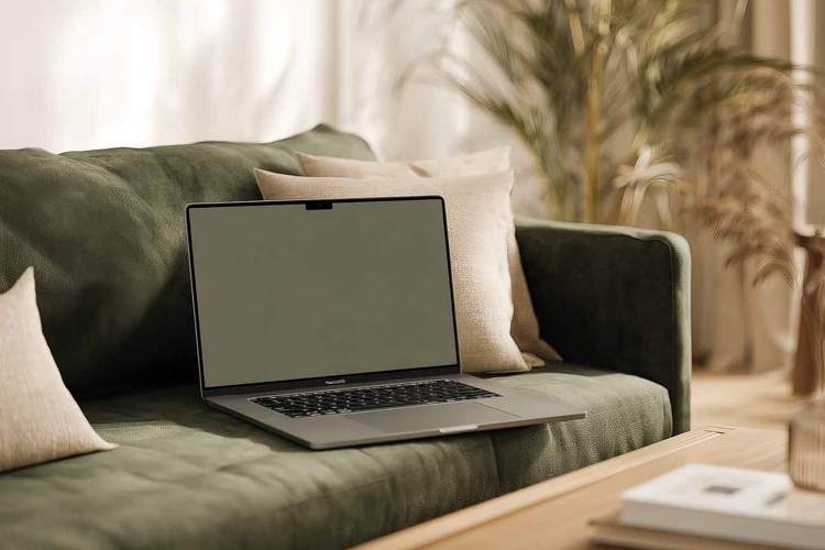 laptop mockup in the living room