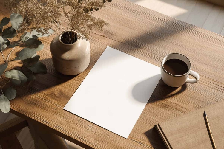 Blank White Paper on Wooden Table