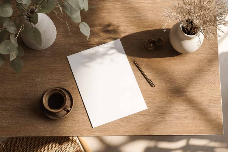 Blank White Paper on Wooden Table