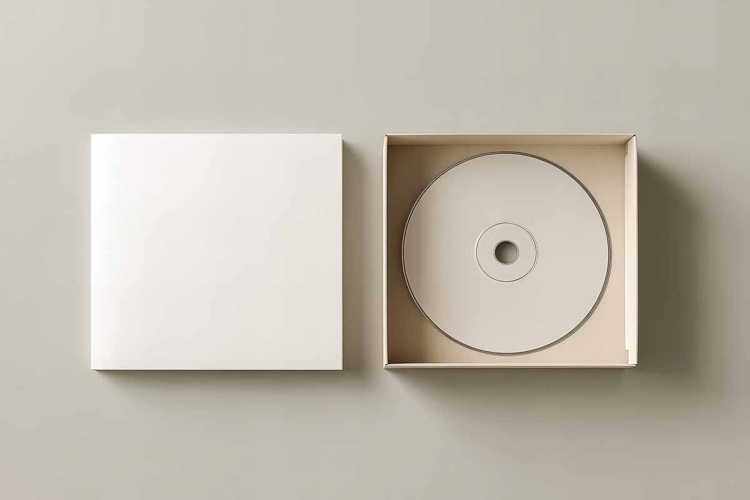A white blank CD and its case mockup