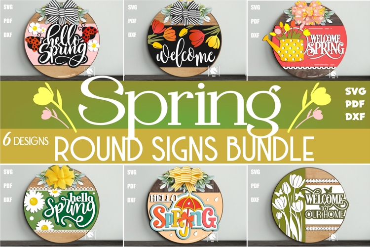 Spring Door Hangers Bundle SVG | Spring Round Signs Bundle