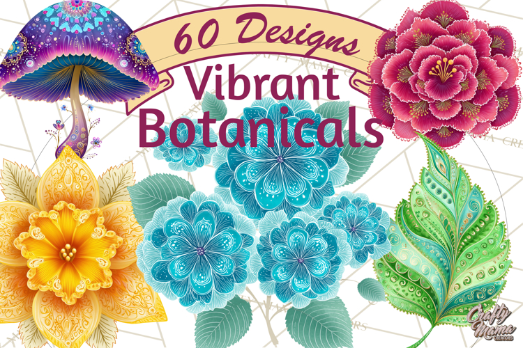 Enchanted Folk Art Florals Clipart, Stylized Flowers Png