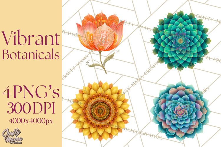 Enchanted Folk Art Florals Clipart, Stylized Flowers Png