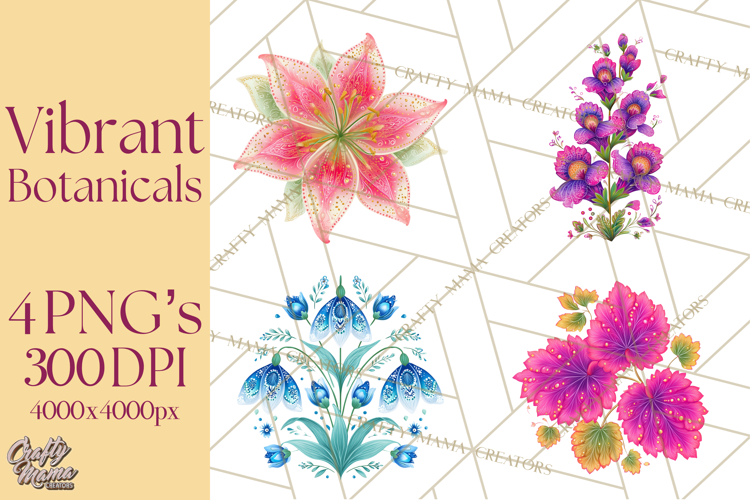 Enchanted Folk Art Florals Clipart, Stylized Flowers Png