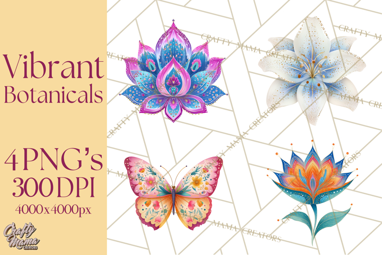 Enchanted Folk Art Florals Clipart, Stylized Flowers Png