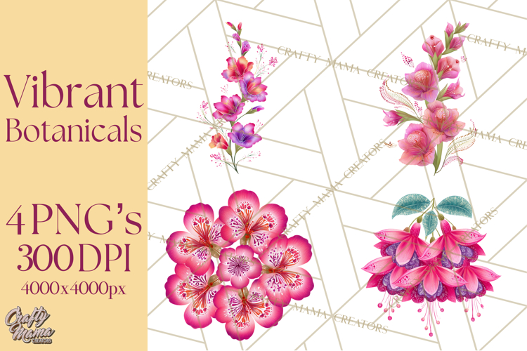 Enchanted Folk Art Florals Clipart, Stylized Flowers Png