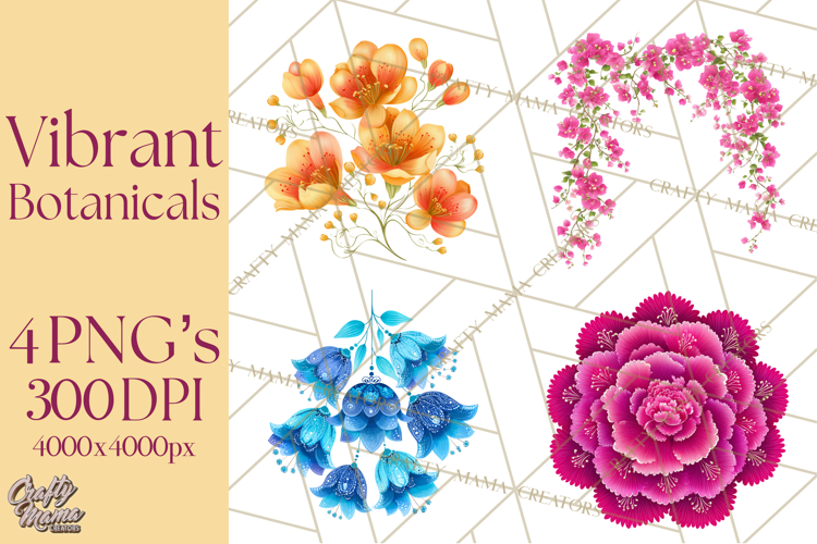 Enchanted Folk Art Florals Clipart, Stylized Flowers Png