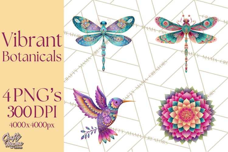 Enchanted Folk Art Florals Clipart, Stylized Flowers Png