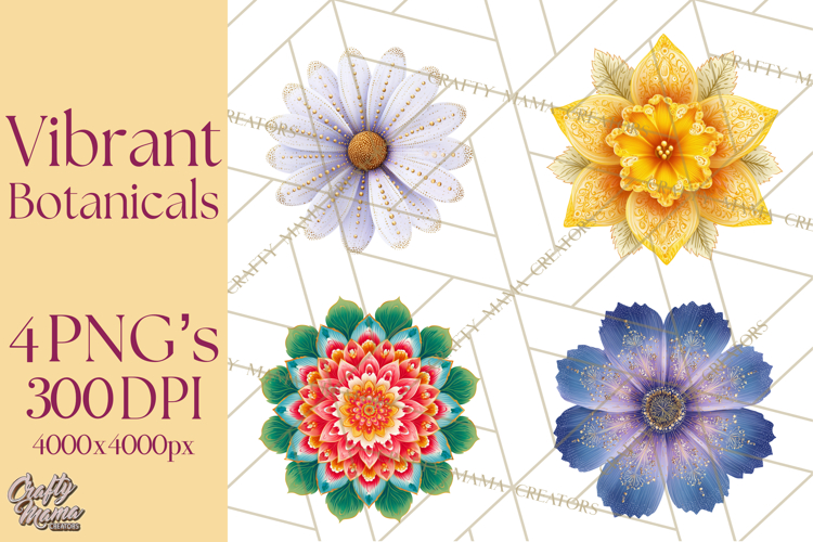 Enchanted Folk Art Florals Clipart, Stylized Flowers Png