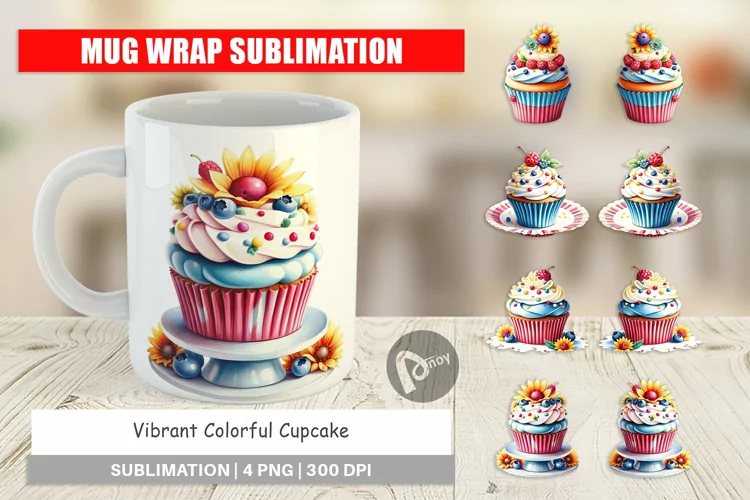 Mug Wrap Design Colorful Cupcake