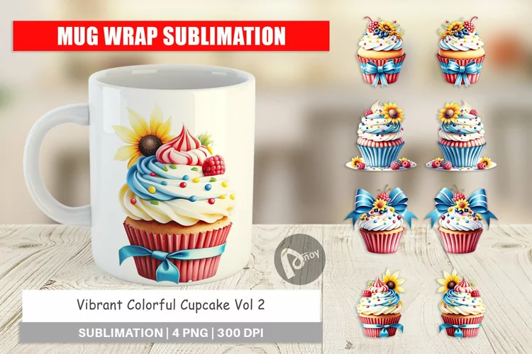 Mug Wrap Design Colorful Cupcake