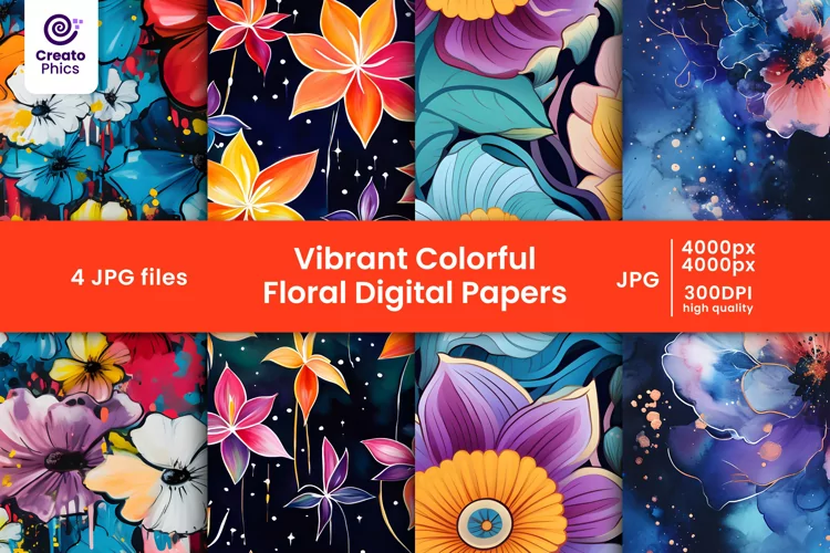 vibrant colorful floral patterns digital scrapbooking papers