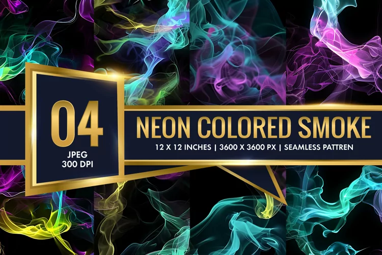 Vibrant Neon Colored Smoke Effect Patterns Digital Paper
