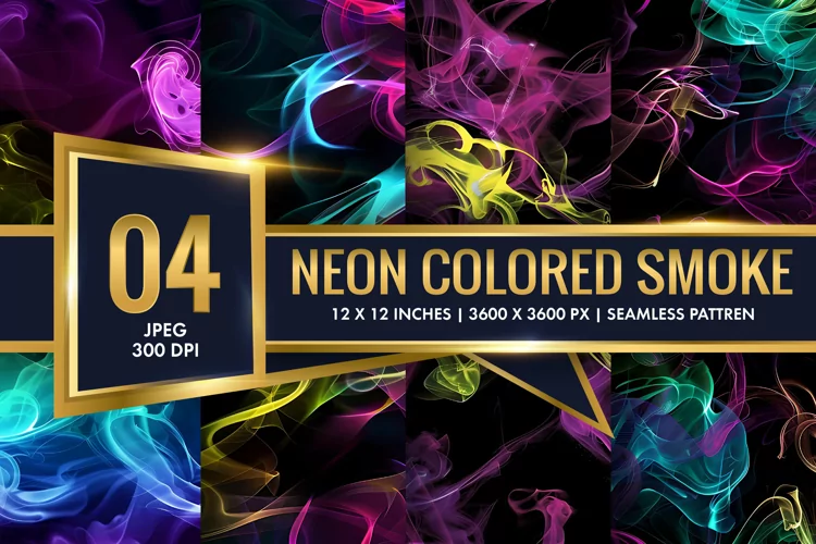 Vibrant Neon Colored Smoke Effect Patterns Digital Paper