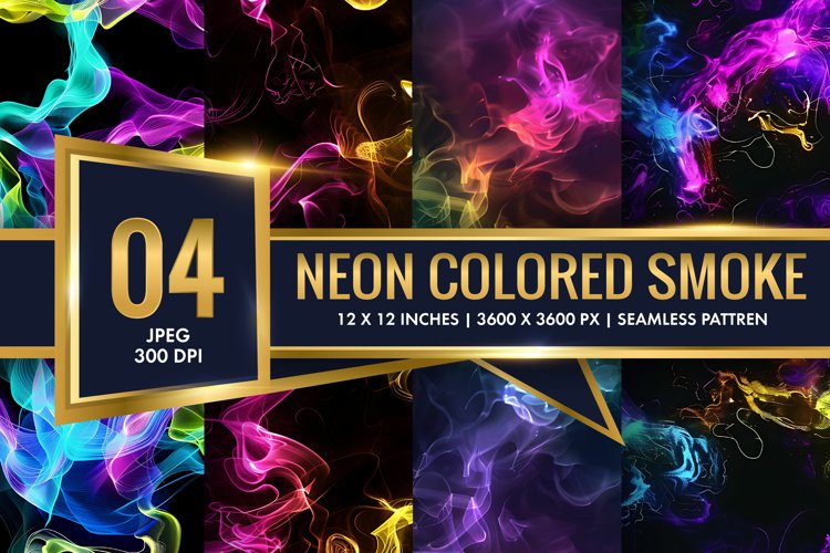 Vibrant Neon Colored Smoke Effect Patterns Digital Paper