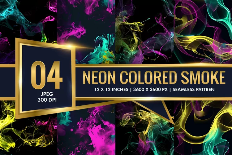 Vibrant Neon Colored Smoke Effect Patterns Digital Paper