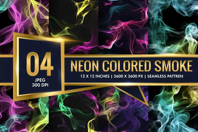 Vibrant Neon Colored Smoke Effect Patterns Digital Paper