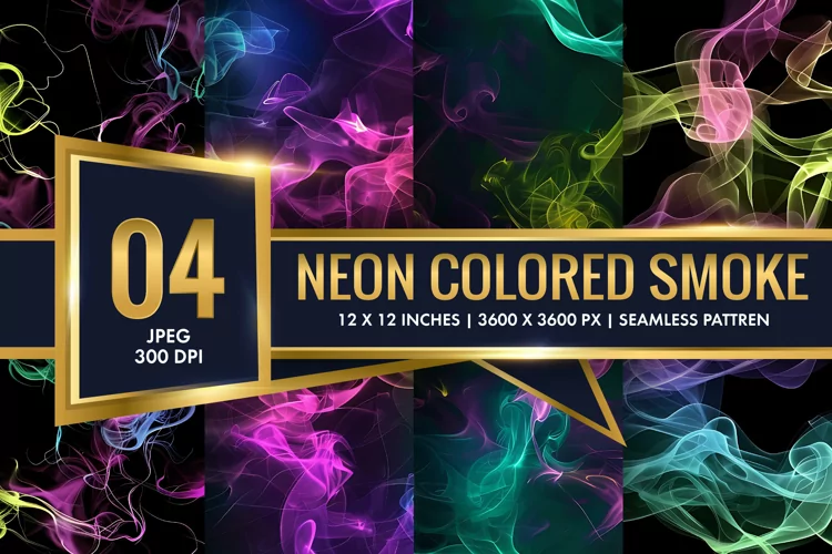 Vibrant Neon Colored Smoke Effect Patterns Digital Paper