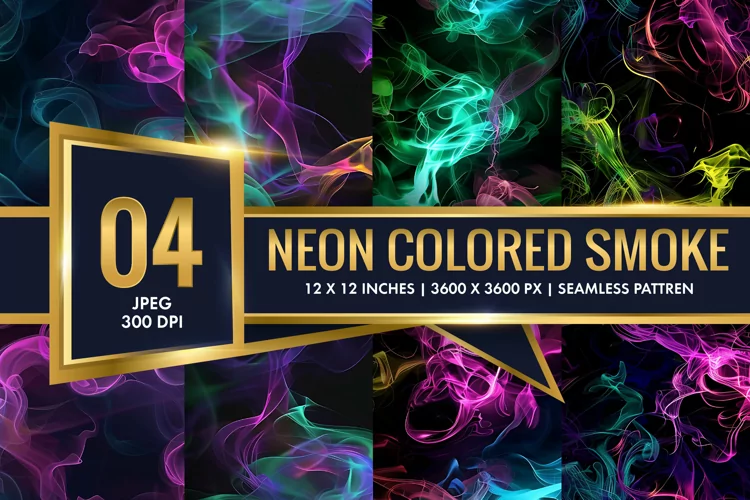 Vibrant Neon Colored Smoke Effect Patterns Digital Paper