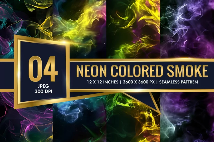 Vibrant Neon Colored Smoke Effect Patterns Digital Paper
