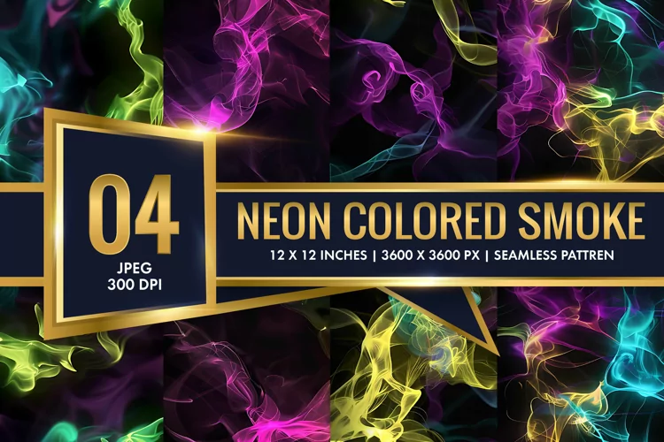 Vibrant Neon Colored Smoke Effect Patterns Digital Paper