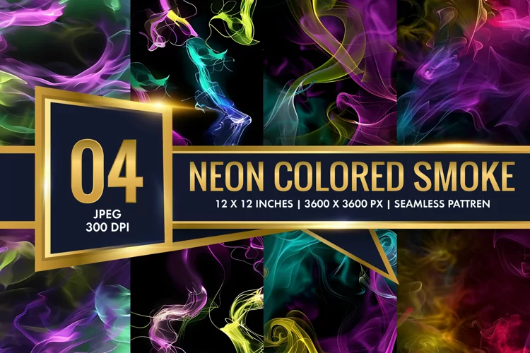 Vibrant Neon Colored Smoke Effect Patterns Digital Paper