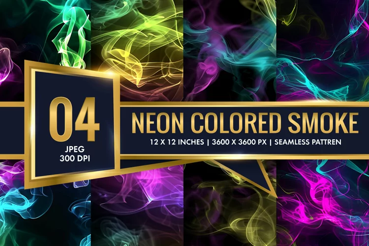 Vibrant Neon Colored Smoke Effect Patterns Digital Paper